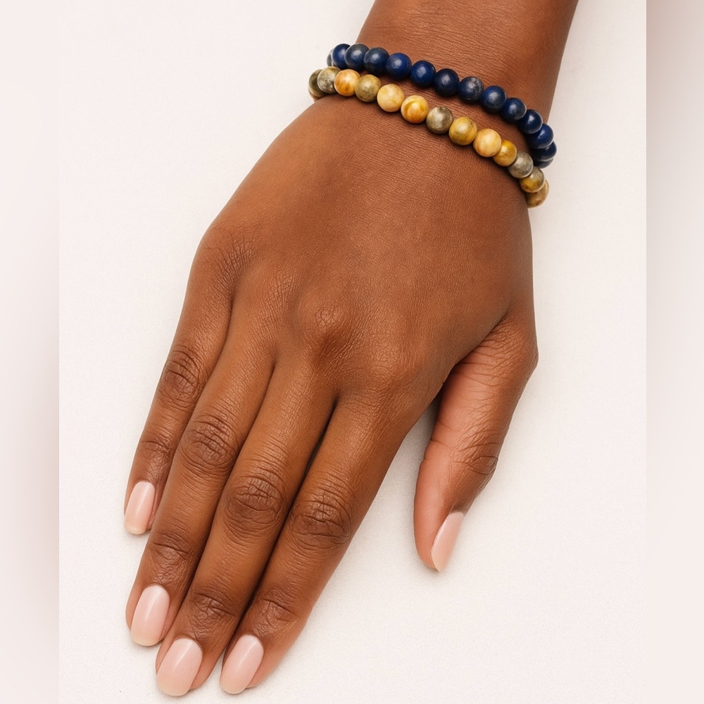 Men's Beaded Bracelet with Gold Accents